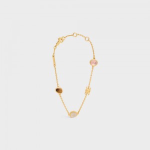 Celine Triomphe Indie in Brass with Gold Finish, Rutilated Quartz, Pink Quartz and Tiger Eye Bracelets Gold & Multicolour | CL-592198