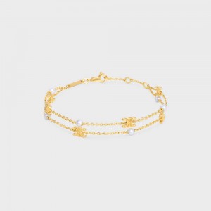 Celine Triomphe Pearl Double in Brass with Gold Finish and Resin Pearls Bracelets Gold / Ivory | CL-592236