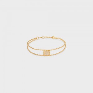 Celine Triomphe Rhinestone Suspended in Brass with Gold Finish and Crystals Bracelets Gold | CL-592207