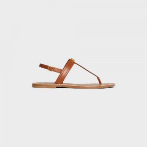 Celine Triomphe Thong in Vegetable - Tanned Calfskin Sandals Tan | CL-592590