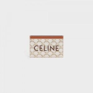 Celine Triomphe canvas with Print Card Holders White/Tan | CL-592960