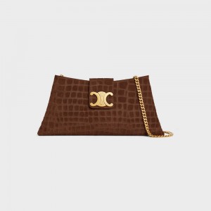 Celine WILTERN CLUTCH SOFT in CROCODILE EMBOSSED SUEDE CALFSKIN Triomphe Brown | CL-593176