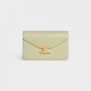 Celine Wallet on Chain TRIOMPHE in Shiny calfskin Mini Bags ALMOND GREEN | CL-593023