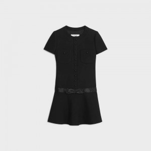 Celine embroidered Chelsea mini in diagonal wool Dresses Black | CL-592847