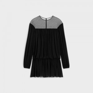 Celine gathered mini in silk georgette Dresses Black | CL-592841