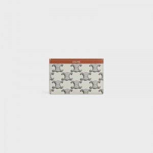 Celine in Triomphe canvas and calfskin Card Holders Tan / Ecru | CL-591803