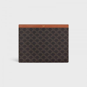 Celine ipad pro sleeve in Triomphe Canvas and Calfskin Pouch Tan | CL-591784