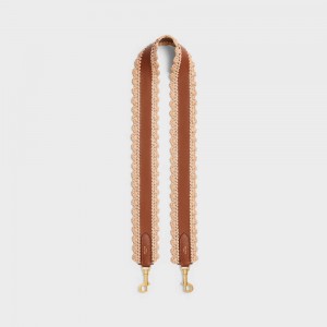 Celine long strap in RAFFIA AND CALFSKIN Leather Goods Accessories Natural / Tan | CL-592906