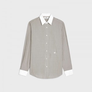 Celine loose carnaby in striped silk Shirts TAUPE/CRAIE | CL-592171