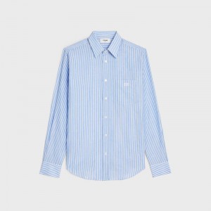 Celine loose in striped cotton linen Shirts Blanc/Bleu | CL-592175