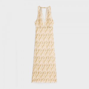 Celine low-cut foulard in silk crêpe Dresses Vanille/Jaune | CL-592861