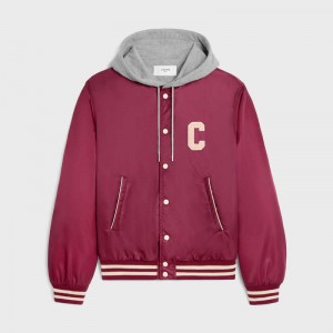 Celine oversized hooded teddy in nylon Blousons Burgundy | CL-591952