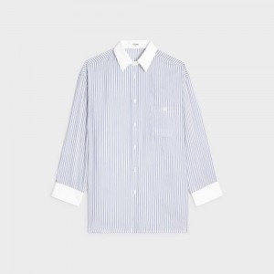 Celine oversized in striped silk Shirts CRAIE/BLEU | CL-592827