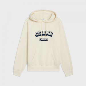 Celine paris 70 S HOODIE in cotton and cashmere Sweatshirts LIGHT IVORY / NAVY | CL-592807