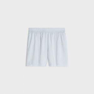 Celine pyjama in striped silk Shorts BLANC/BLEU CIEL | CL-592757