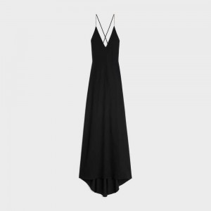 Celine slip with rhinestones in satin-lined crêpe Dresses Black | CL-592862