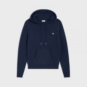 Celine triomphe hooded in cashmere wool Sweatshirts Navy | CL-592113