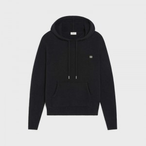 Celine triomphe hooded in cashmere wool Sweatshirts Black / Off White | CL-592112