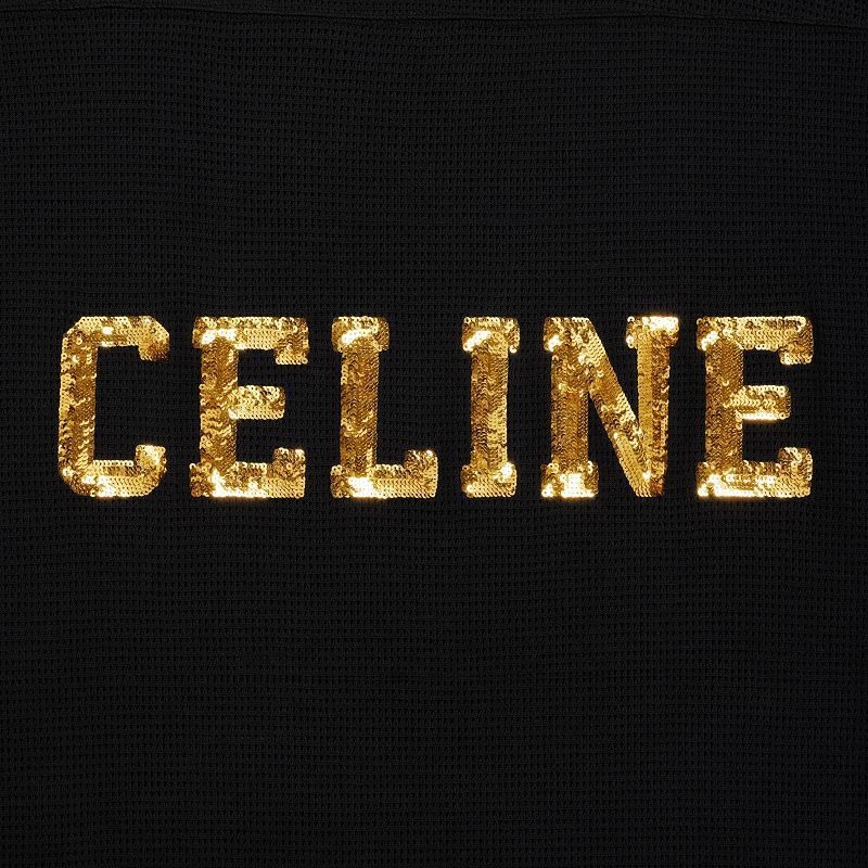 Celine 16 embroidered in jersey mesh T-shirts Black / Gold | CL-592124