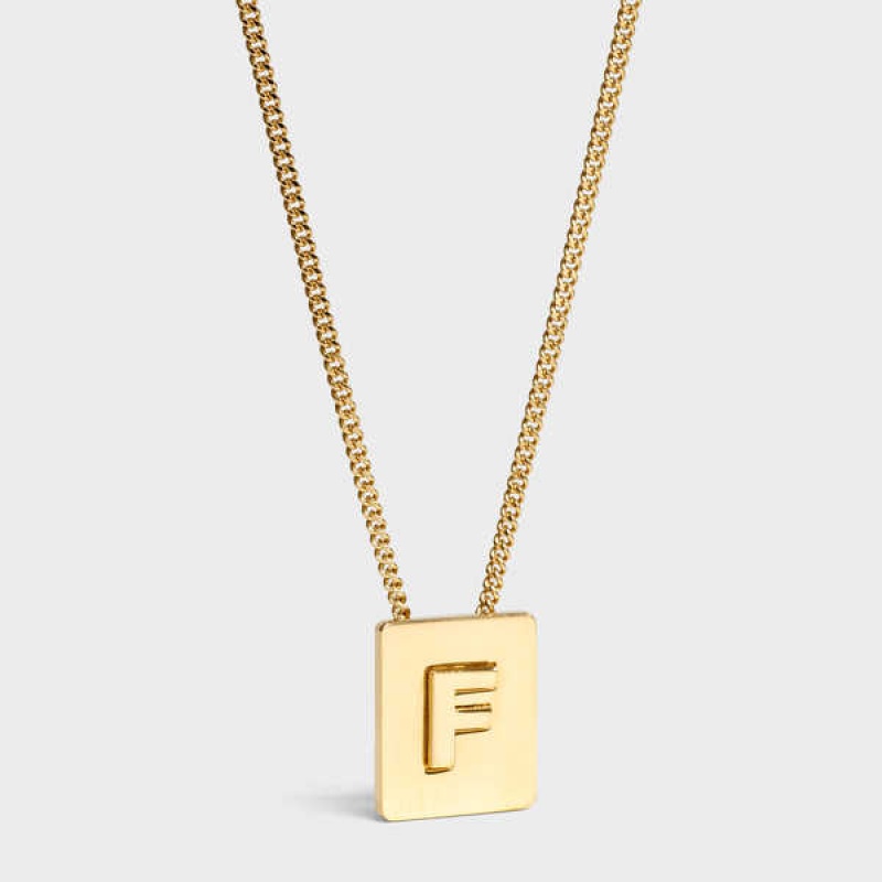 Celine Alphabet F in Brass with Gold finish Necklaces Gold | CL-592269