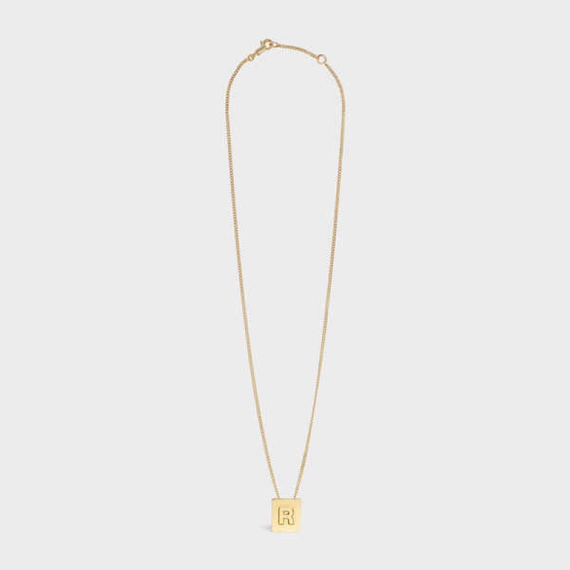 Celine Alphabet R in Brass with Gold finish Necklaces Gold | CL-592281