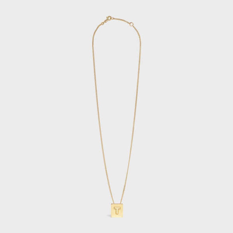 Celine Alphabet T in Brass with Gold finish Necklaces Gold | CL-592283