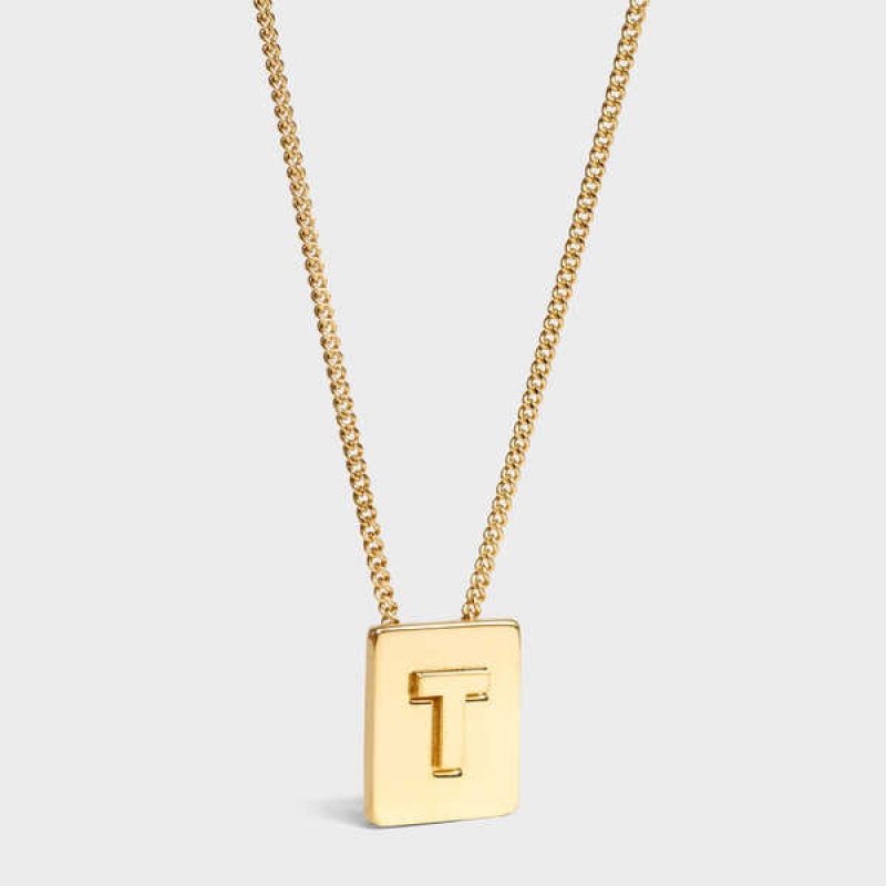 Celine Alphabet T in Brass with Gold finish Necklaces Gold | CL-592283