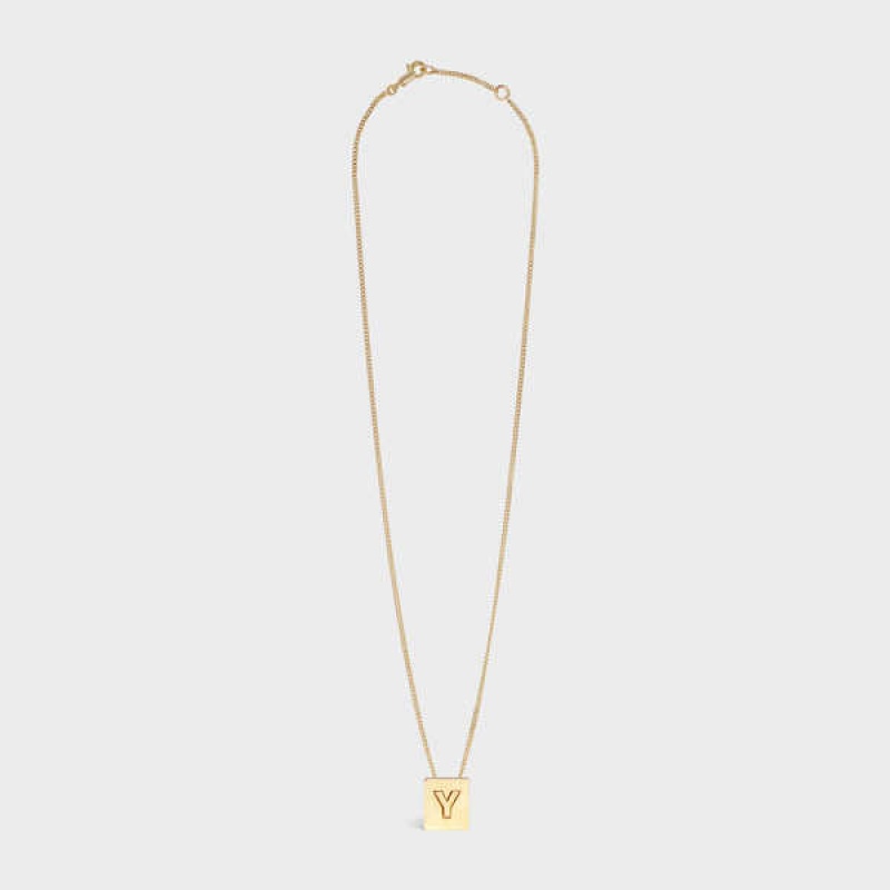 Celine Alphabet Y in Brass with Gold finish Necklaces Gold | CL-592288