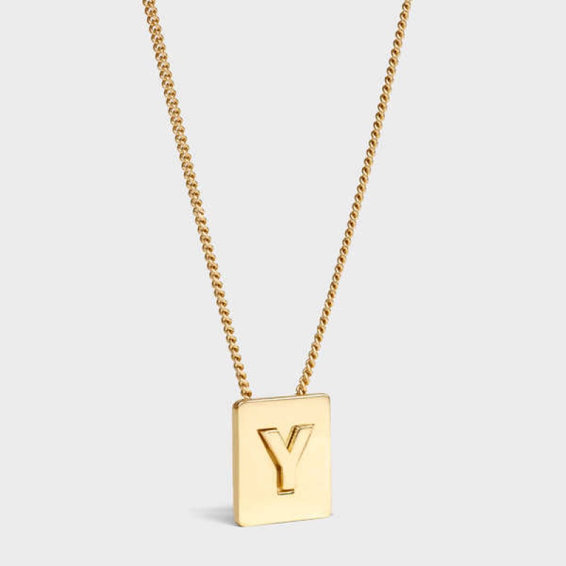 Celine Alphabet Y in Brass with Gold finish Necklaces Gold | CL-592288