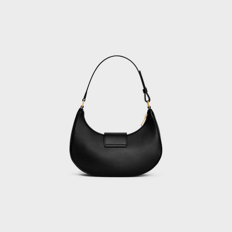 Celine Ava Soft Bag in Smooth Calfskin Triomphe Black | CL-593171