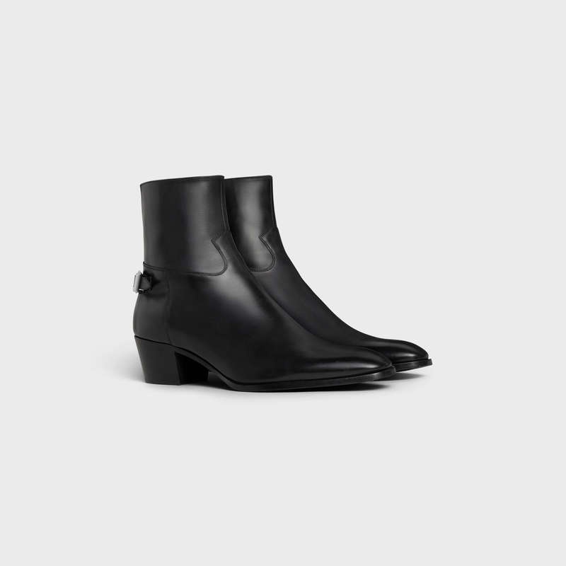 Celine BACK BUCKLE ZIPPED ISAAC in Shiny calfskin Boots Black | CL-591860