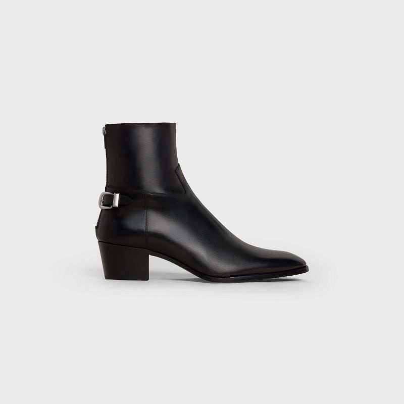 Celine BACK BUCKLE ZIPPED ISAAC in Shiny calfskin Boots Black | CL-591860