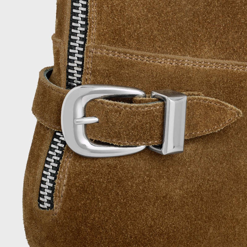 Celine BACK BUCKLE ZIPPED ISAAC in Suede Calfskin Boots Taupe | CL-591863