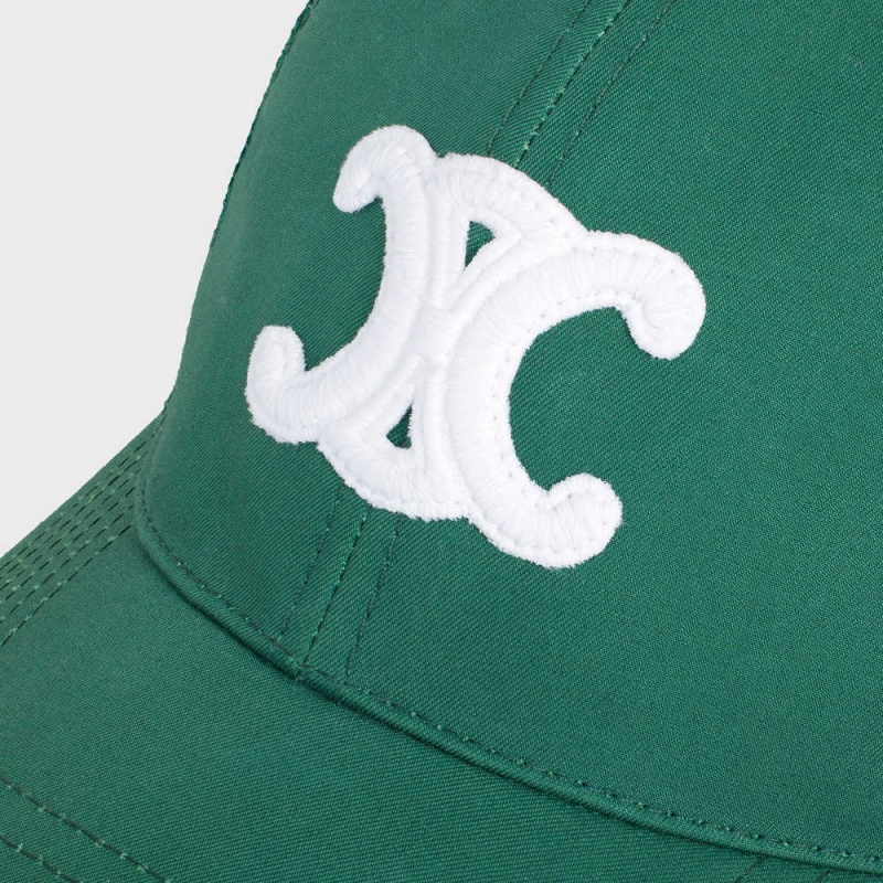 Celine BASEBALL IN COTTON Cap Dark Green / White | CL-592354