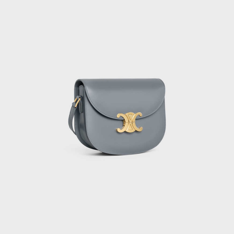 Celine BESACE CLEA in shiny calfskin Triomphe Blue Grey | CL-593220