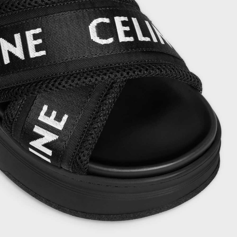 Celine BLOCK SLIDE in MESH & TEXTILE with celine JACQUARD Sandals Black / Optic White | CL-592595