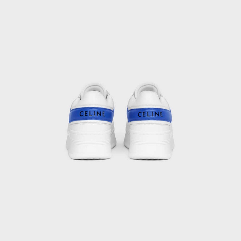 Celine BLOCK SNEAKERS WITH WEDGE in CALFSKIN Sneakers Optic White/Blue | CL-592548