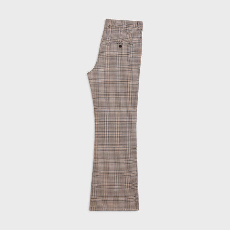 Celine BOOTCUT IN PRINCE OF WALES CHECK WOOL Trousers Camel / Brown | CL-592029