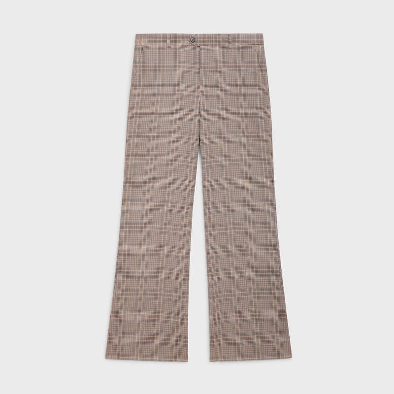 Celine BOOTCUT IN PRINCE OF WALES CHECK WOOL Trousers Camel / Brown | CL-592029