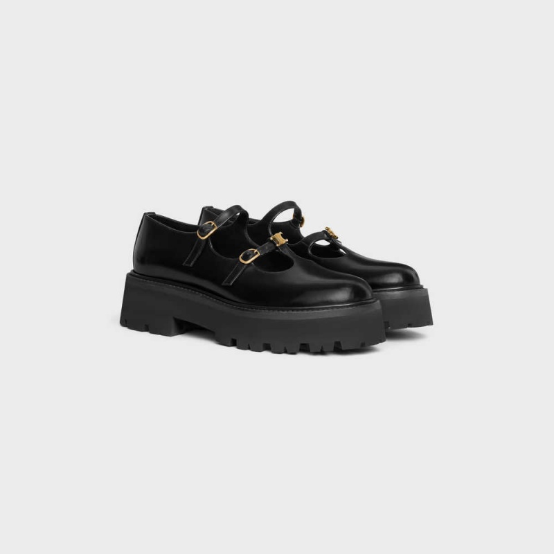 Celine BULKY BABIES TRIOMPHE in POLISHED BULLSKIN Loafers Black | CL-592533