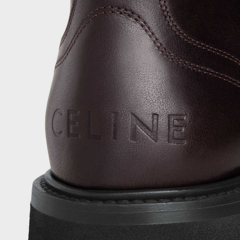 Celine BULKY LACE-UP in CALFSKIN - VEGETAL TANNING Boots Dark Brown | CL-592507