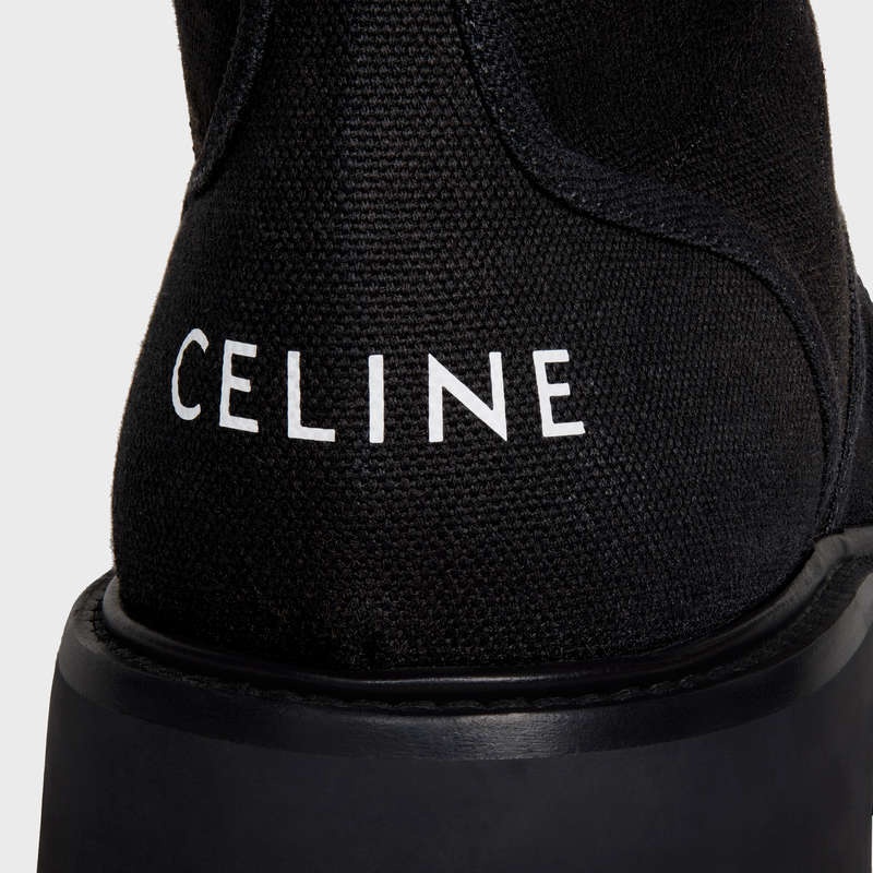 Celine BULKY LACE-UP in CANVAS & SHINY BULL Boots Black | CL-591877