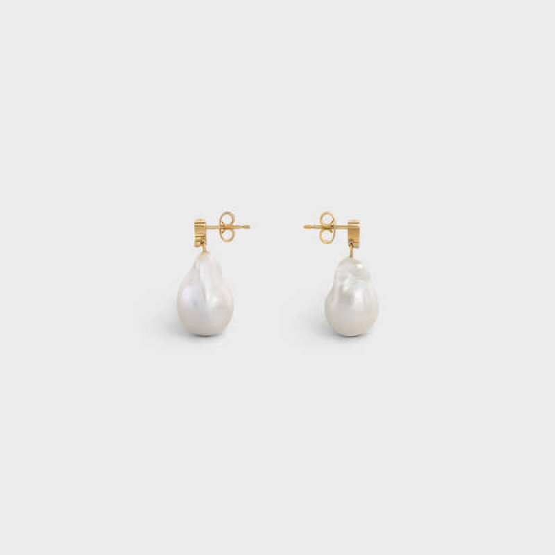 Celine Baroque Triomphe in Brass with Gold Finish and Cultured Pearls Earrings Gold / Ivory | CL-592299