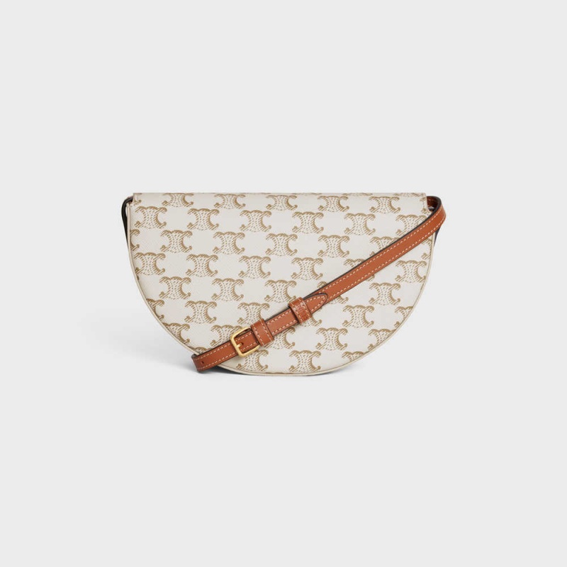 Celine Besace in Triomphe Canvas and Calfskin Cuir Triomphe White | CL-593161