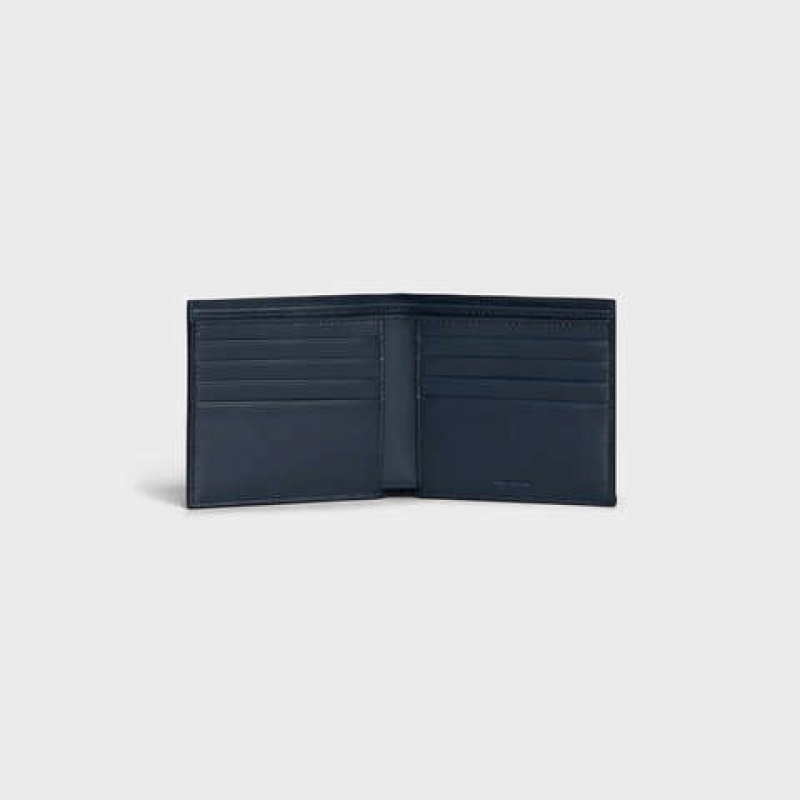 Celine Bi-fold in Grained calfskin Wallets Navy blue | CL-591790