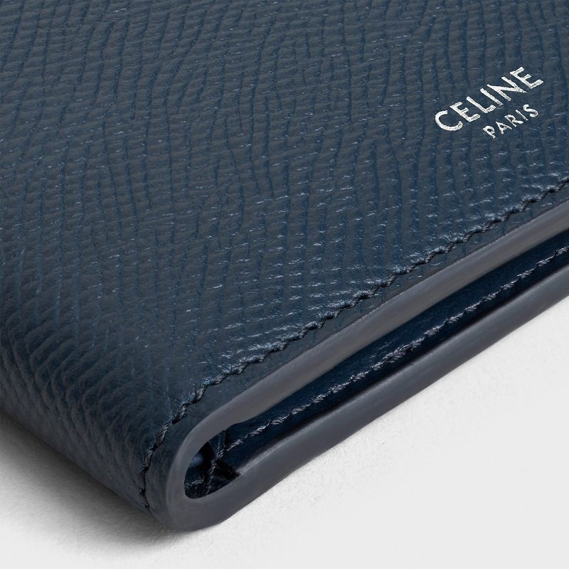 Celine Bi-fold in Grained calfskin Wallets Navy blue | CL-591790