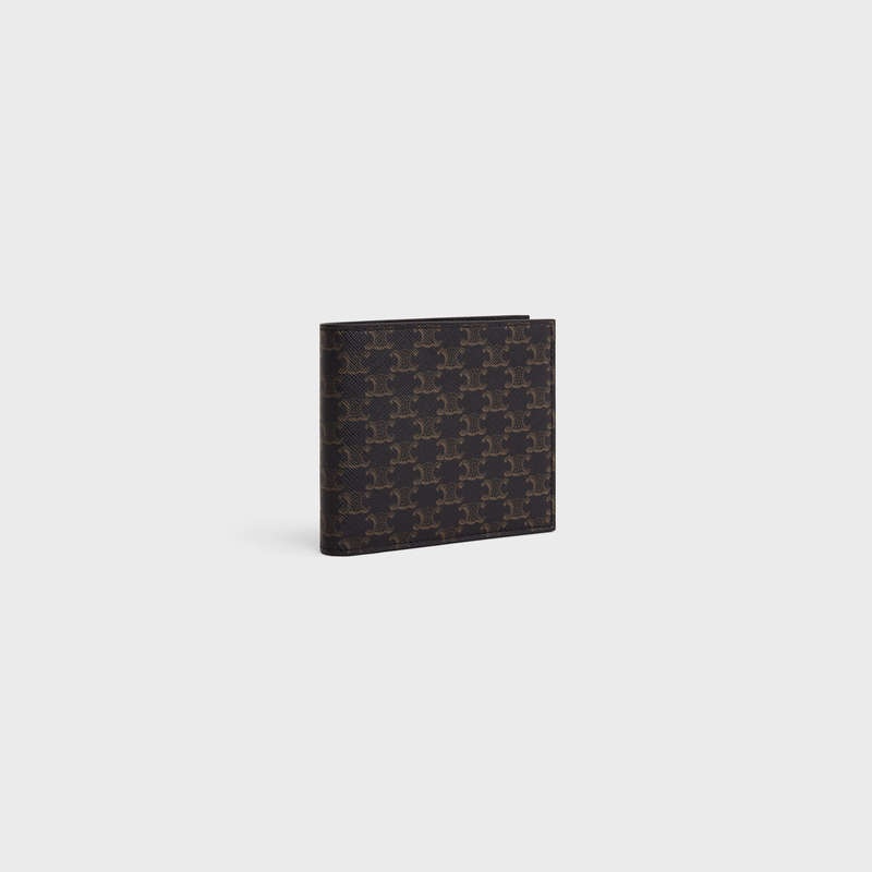 Celine Bi-fold with Coin Compartment in Triomphe Canvas Wallets Black | CL-591786