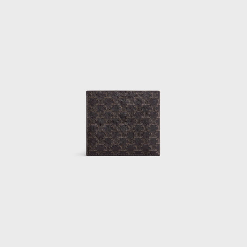 Celine Bi-fold with Coin Compartment in Triomphe Canvas Wallets Black | CL-591786