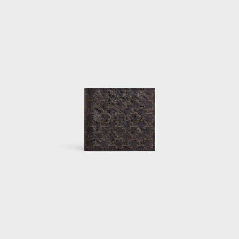 Celine Bi-fold with Coin Compartment in Triomphe Canvas Wallets Black | CL-591786