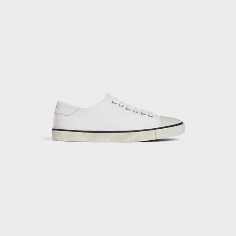 Celine Blank Low Lace Up with Toe in Canvas and Calfskin Sneakers Off White | CL-592555